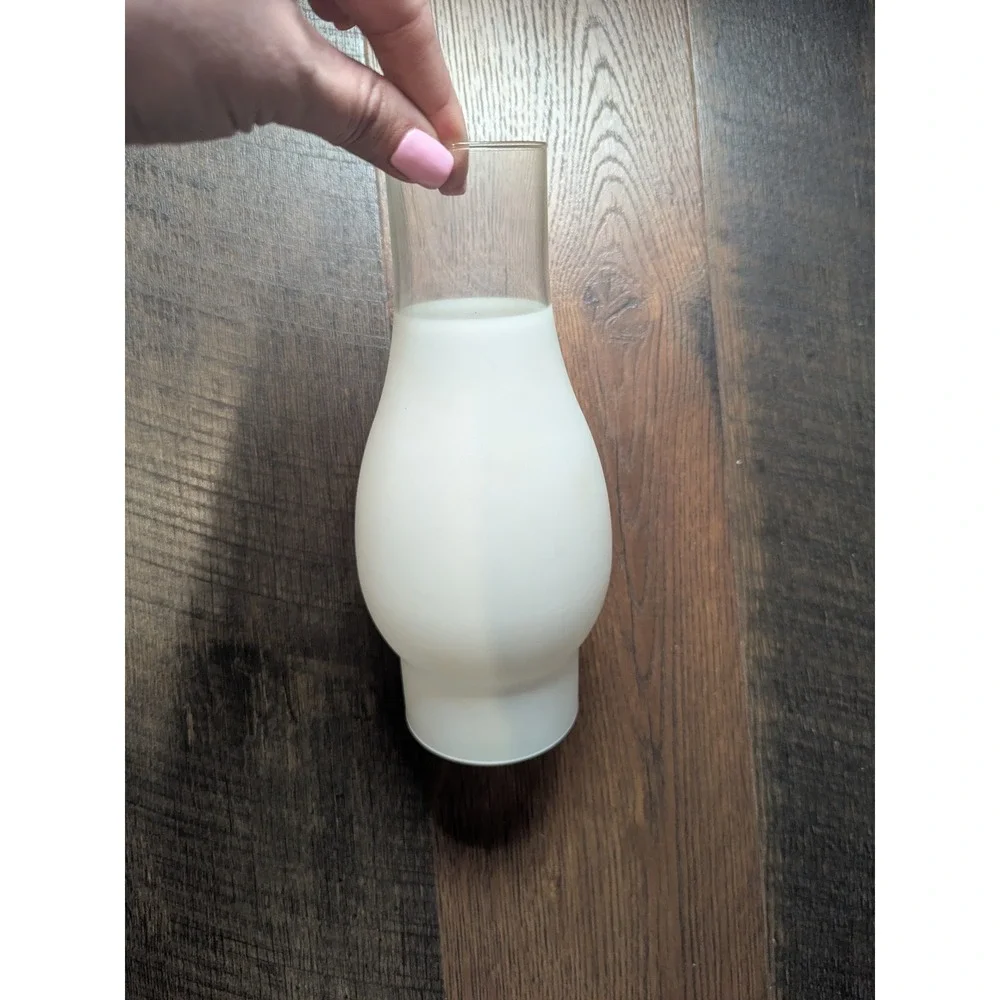 Replacement Frosted Glass Lamp Shade Hurricane Style Top‎ Mount Clear Rim 8.5